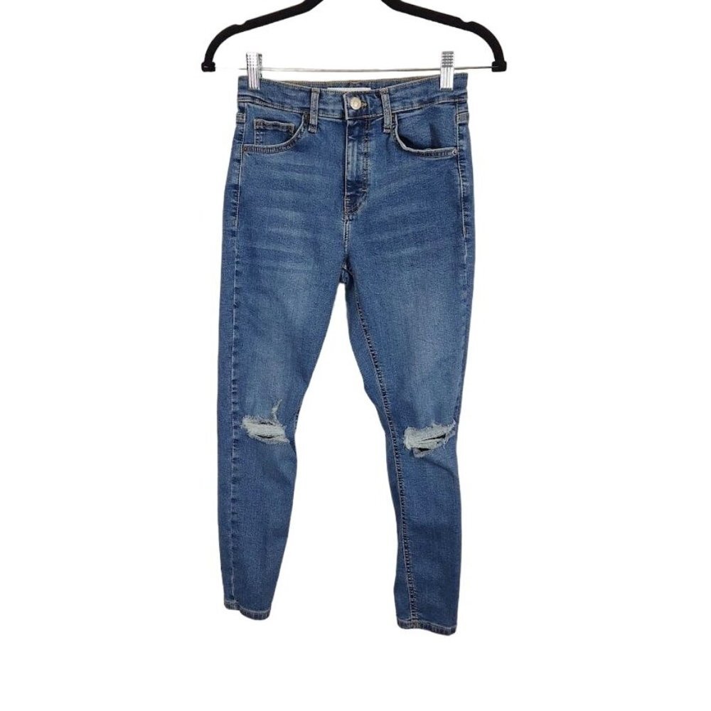 Topshop Jamie jeans with knee rip in‎ mid blue Size 28x28